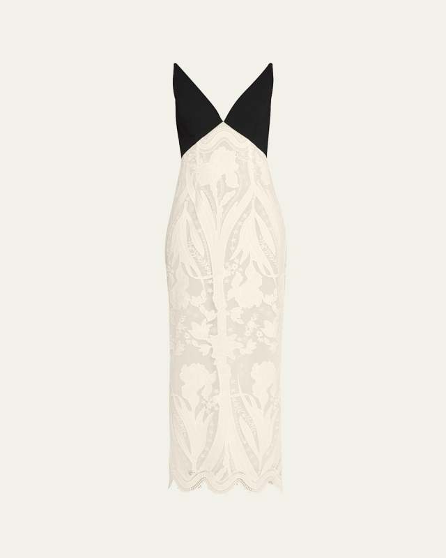 V-Neck Lace Empire-Waist Maxi Dress